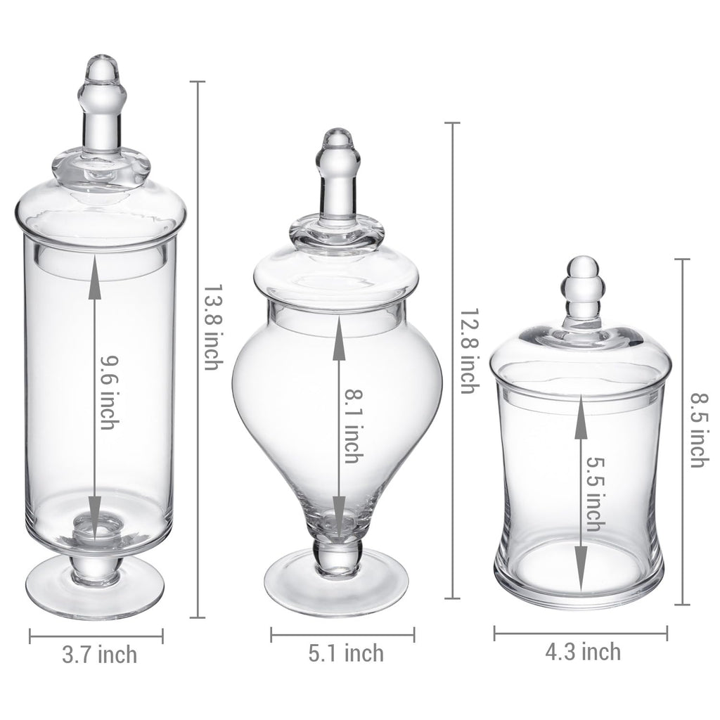 Clear Glass Apothecary Jars with Lid, Set of 3