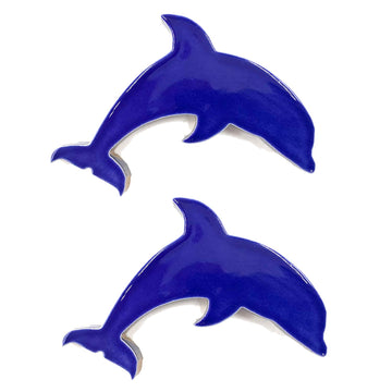 Porcelain Swimming Pool Dolphin Step Marker Mosaic(4.5"-Cobalt Blue) (2 Pack)