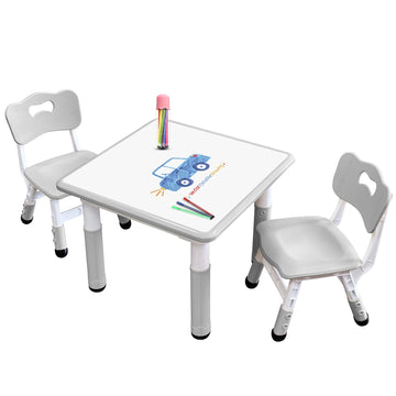 Kids Table & Chair Set with Adjustable Toddler-Safe Non-Slip Legs, Activity & Graffiti-Proof Desktop Ages 3-12