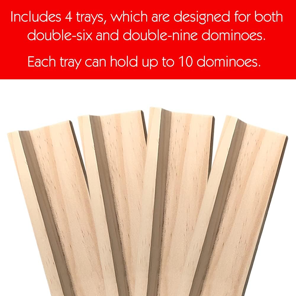 Wooden Domino Trays - Each Tray Can Hold Up to 10 Dominoes - Made for Double-six and Double-nine Dominoes - Set of 4