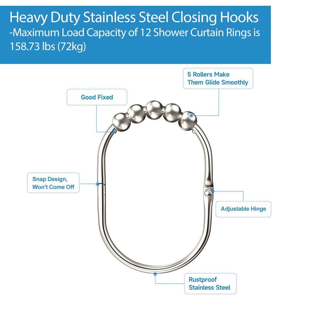 Shower Curtain Hooks, Decorative Rust Proof Shower Curtain Rings