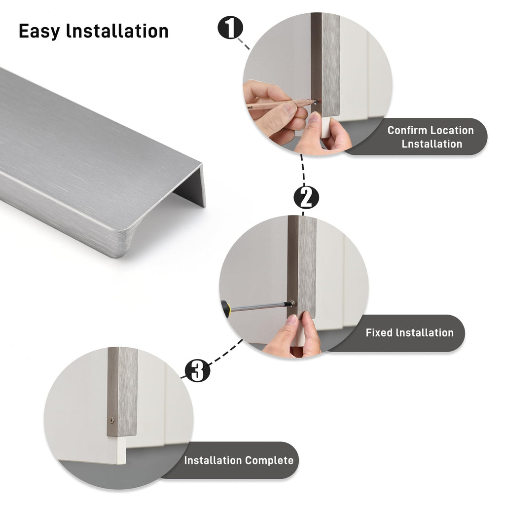 Edge Finger Tab Pull for cabinets Kitchen Concealed Drawer pulls Aluminum Flat Hidden Back Mount Door Handle Pack