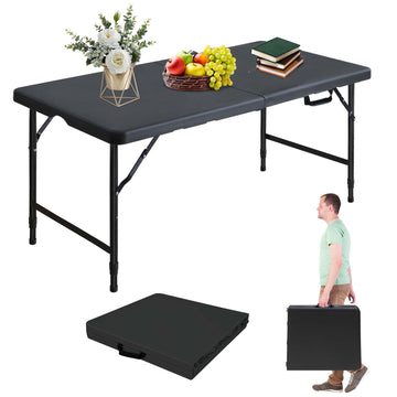 Portable 4Ft Folding Table, Heavy Duty Plastic Fold-in-Half Utility Foldable Table Small, Adjustable Height Plastic