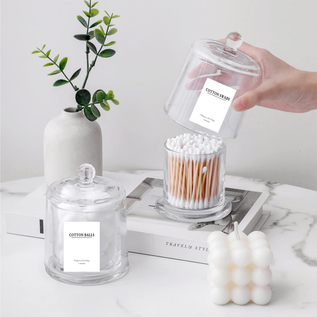 2 Pack Qtip Holder Thick Glass Apothecary Jars with Lid Accessories Vanity Organizers and Makeup Storage for Cotton