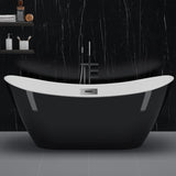 59" Deep Soaking Bathtub, Non-Slip Acrylic Tub with Chrome Drain, CUPC Certified, Ergonomic Modern Bath for Bathrooms