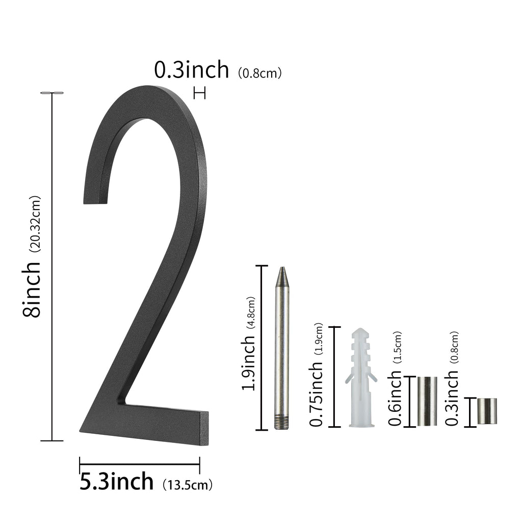 8 Inch Modern house Numbers for Outside Metal, Black large Address Numbers 2