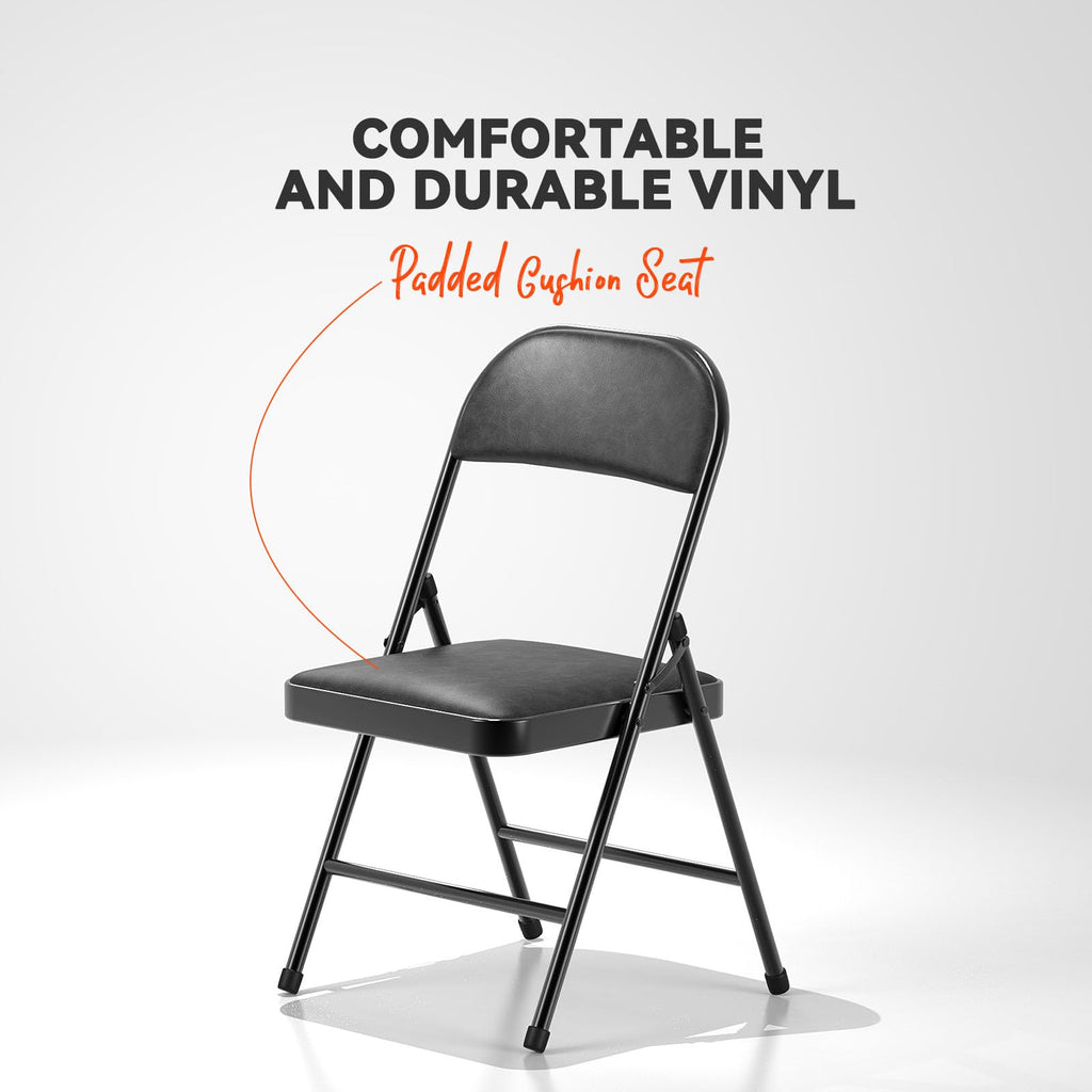 Folding Chairs with Padded Vinyl Cushion Chairs with Comfortable Cushion and Durable Steel Frame, for Indoor and