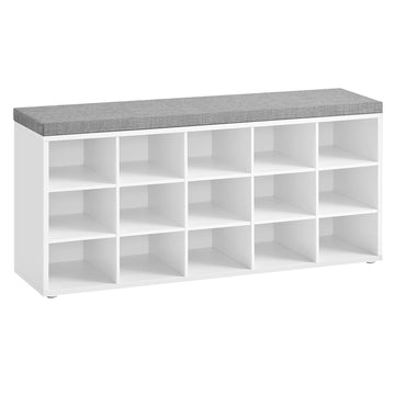 Shoe Bench with Cushion, 15 Compartments, 11.8 x 41.3 x 18.9 Inches