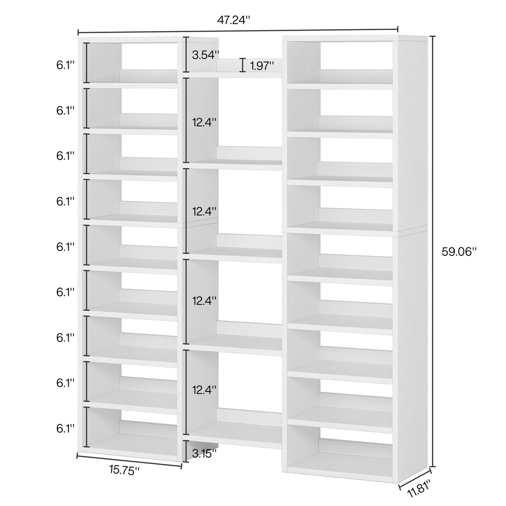 14-Tier Shoe Cabinet, 59" Tall White Storage Organizer