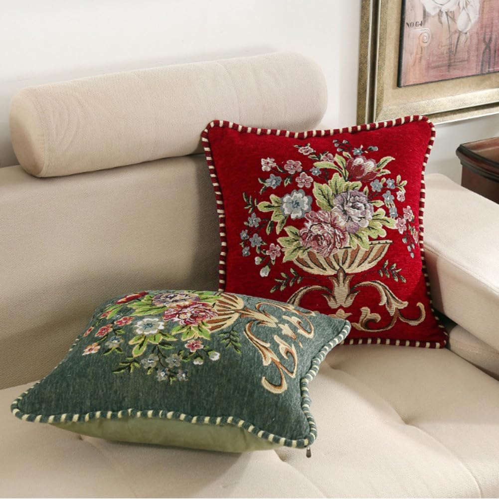 2 Pcs Gray Chenille Vintage Embroidered Throw Pillow Covers 18x18in, Grey Tassel Vintage Pattern Pillow Covers, Floral