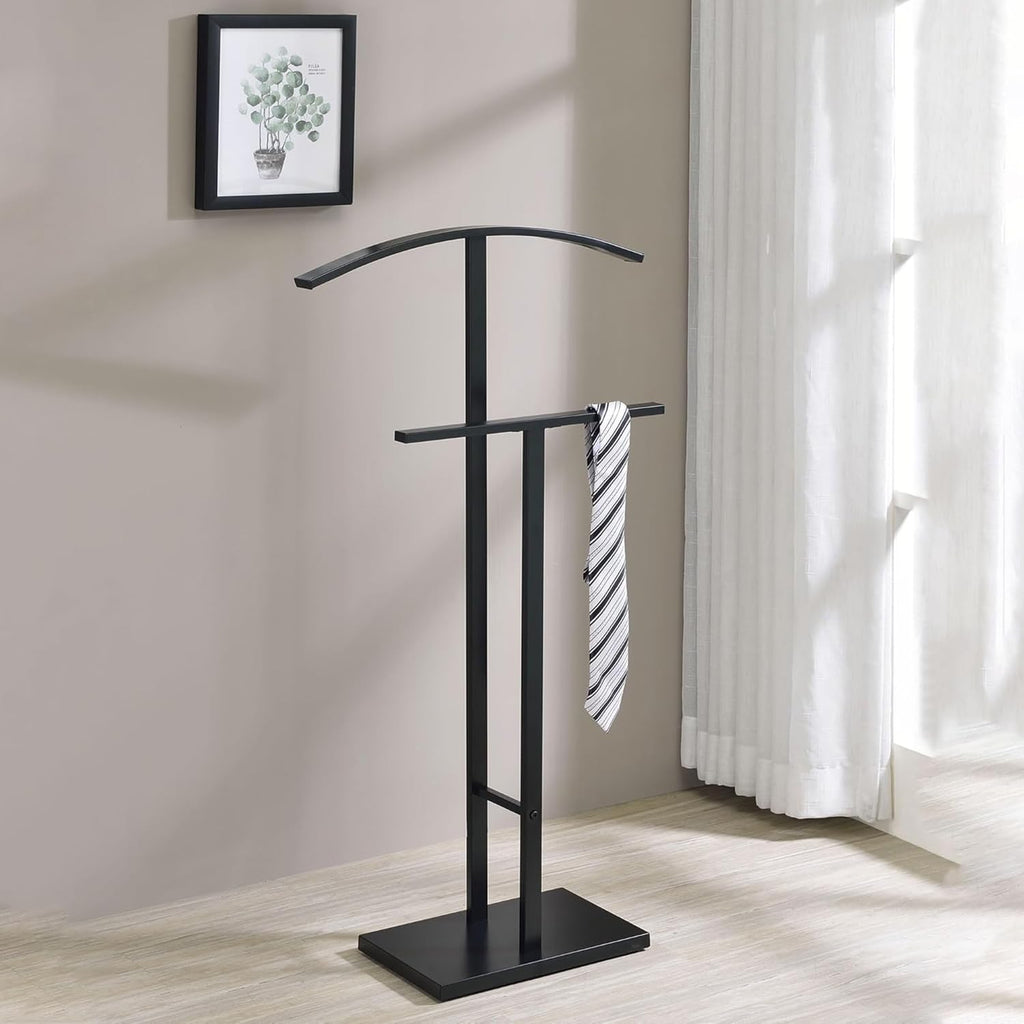 Dossi Modern Metal Suit Valet Stand, Clothes Rack Organizer with Jacket, Pants & Tie Holder, Space-Saving Garment