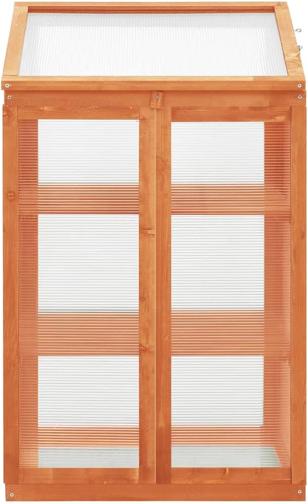 Wooden Cold Frame Greenhouse 23.6 x 17.7 x 39.4 Inch, Mini Garden Plant Growing Box with PC Board, Hinged Lid and 2