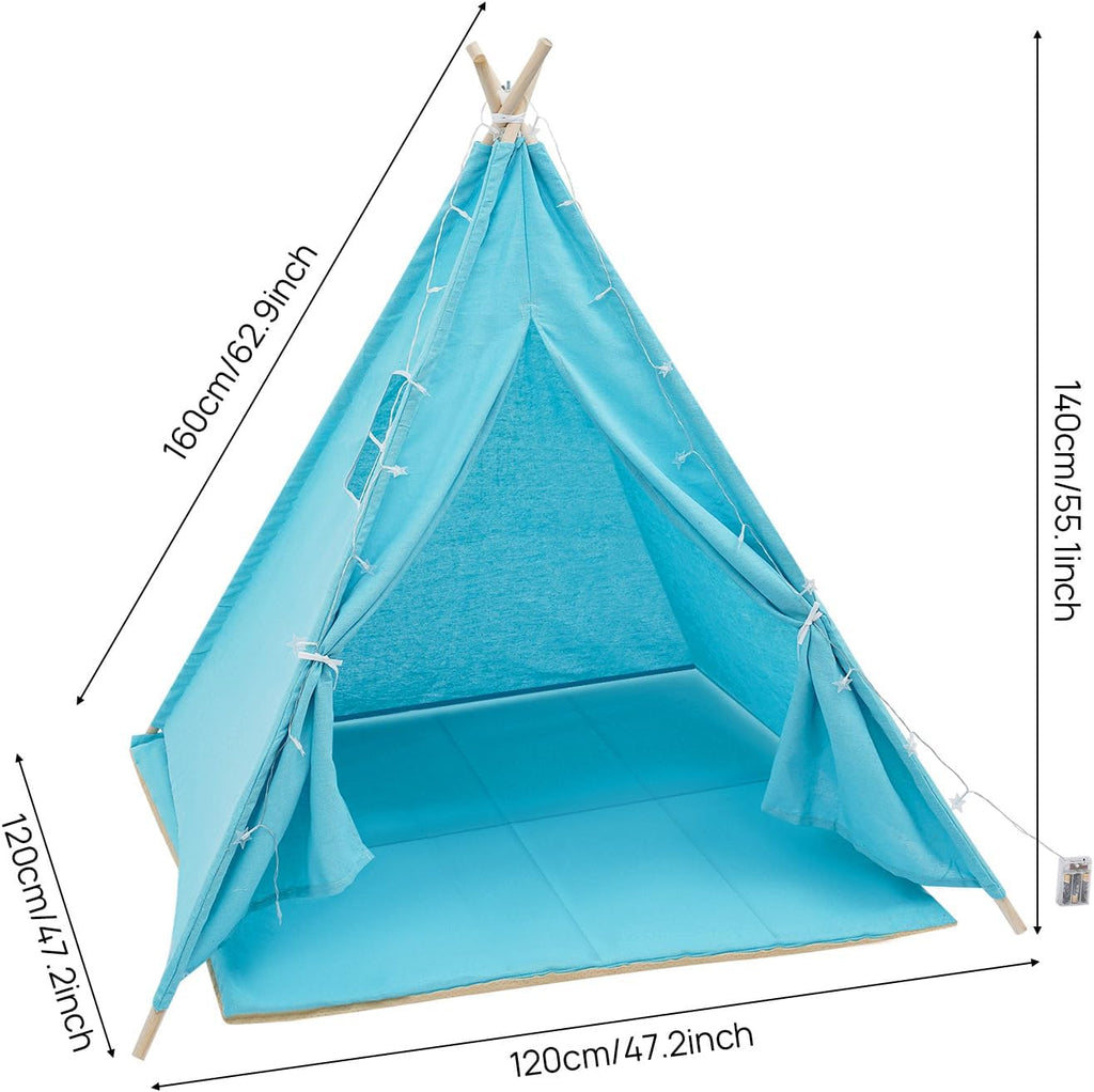 Kids Teepee Tent for Boys Girls Indoor Outdoor Play Tent with Lights Mat