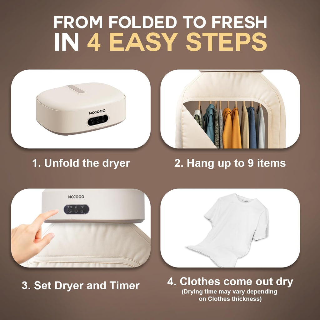 Portable Clothes Dryer - Mini/Compact Dryer for Apartment, RV, Travel - Small Quiet Fast-Drying Machine with