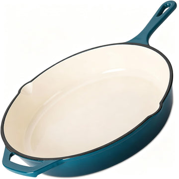 Enameled Cast Iron Skillet, Frying Pan for Stove top and Oven Induction Compatible (Peacock Blue, 10 Inch)