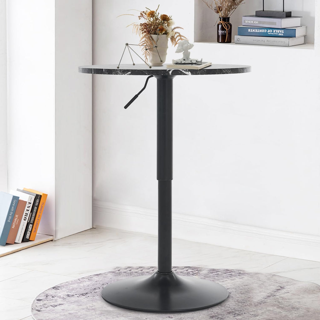 23.6" Round Bar Table, Adjustable Height Bar Table, MDF Top with Metal Pole Support and Base, Cocktail Tables, Bistro