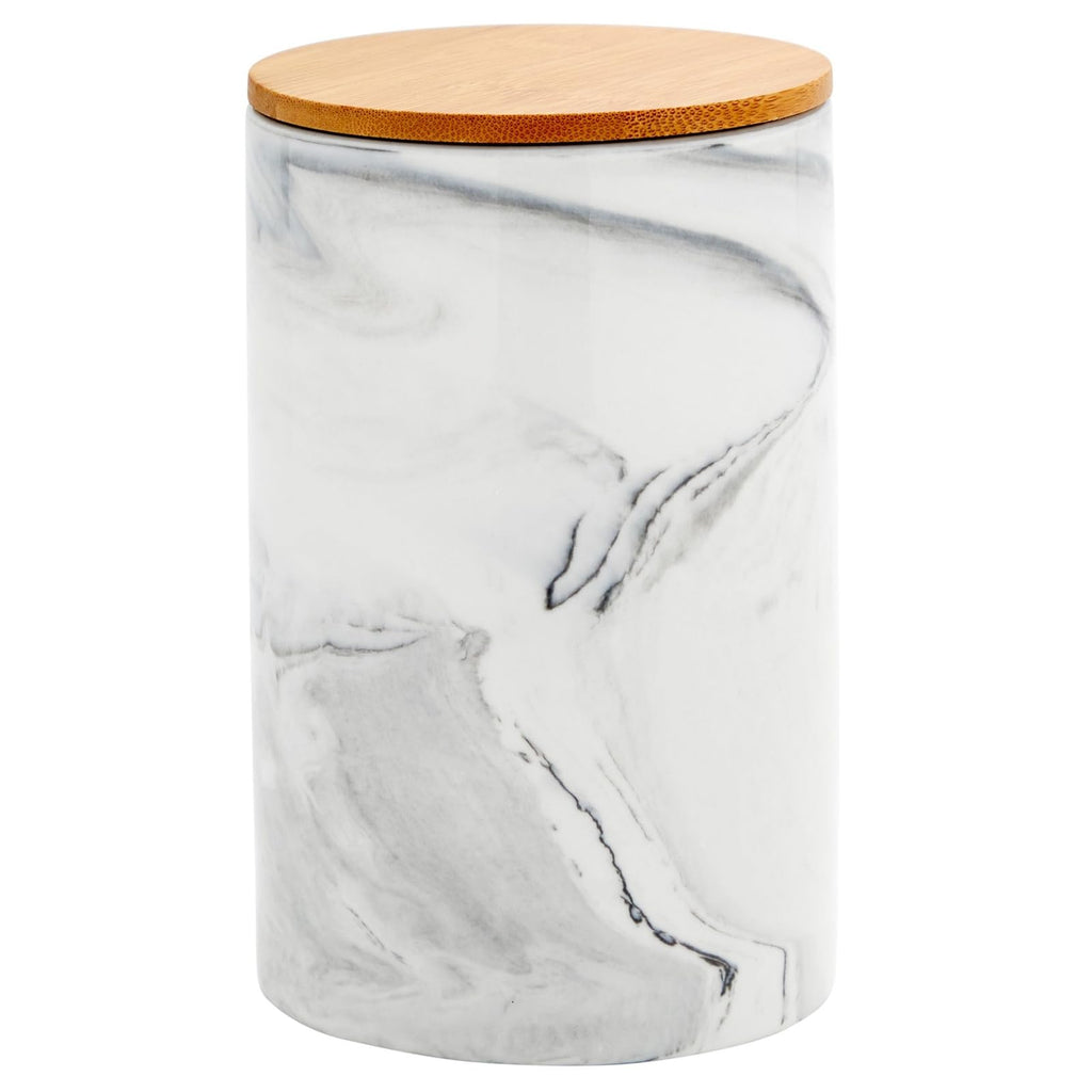 Ceramic Jar Set - Airtight Wood Lids Countertop Jars - White Marble Ceramic Food Storage Containers with Lids