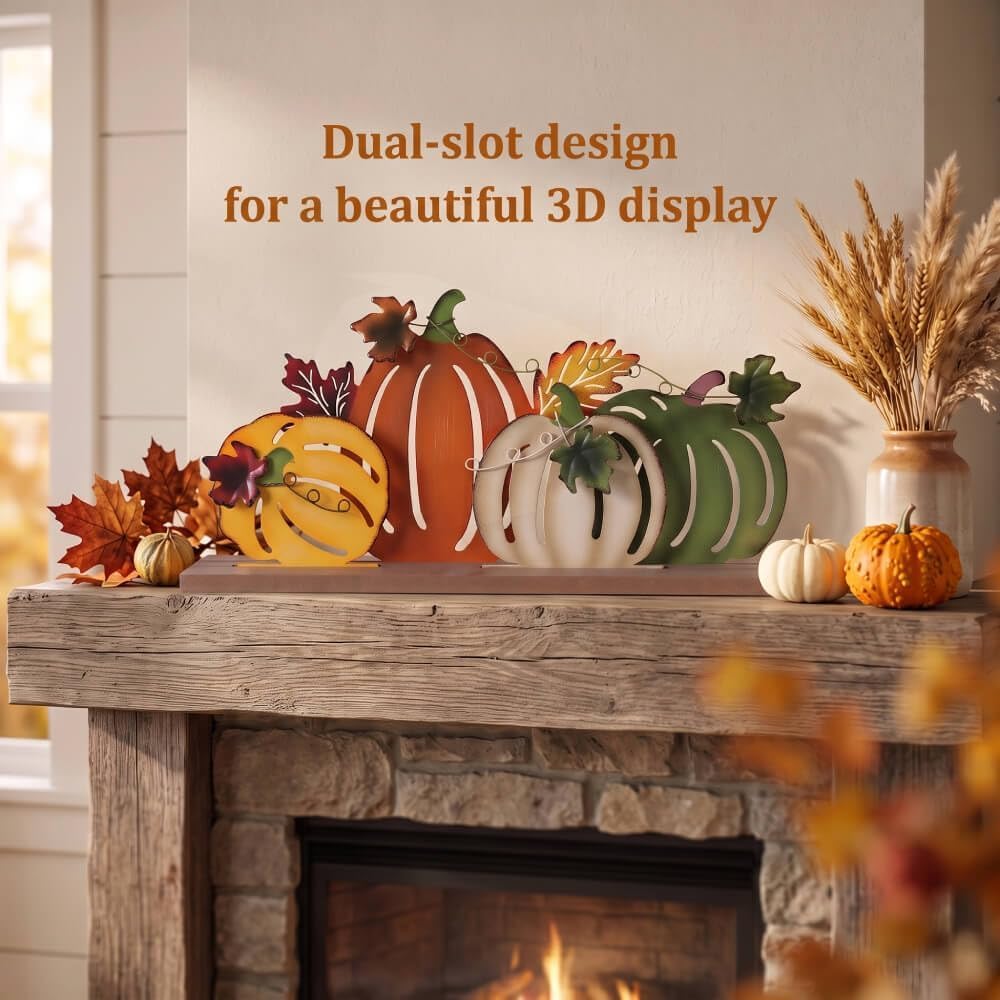 Fall Decorations, Wood Metal Pumpkins Sign for Fall Table Decor, Farmhouse Rustic Multi-Color Pumpkin Decorations