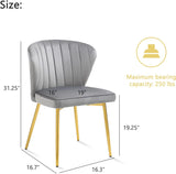 Velvet Dining Chairs Set of 4, Upholstered Dining Room Chairs with Gold Metal Legs, Mid-Century Modern Style, Grey