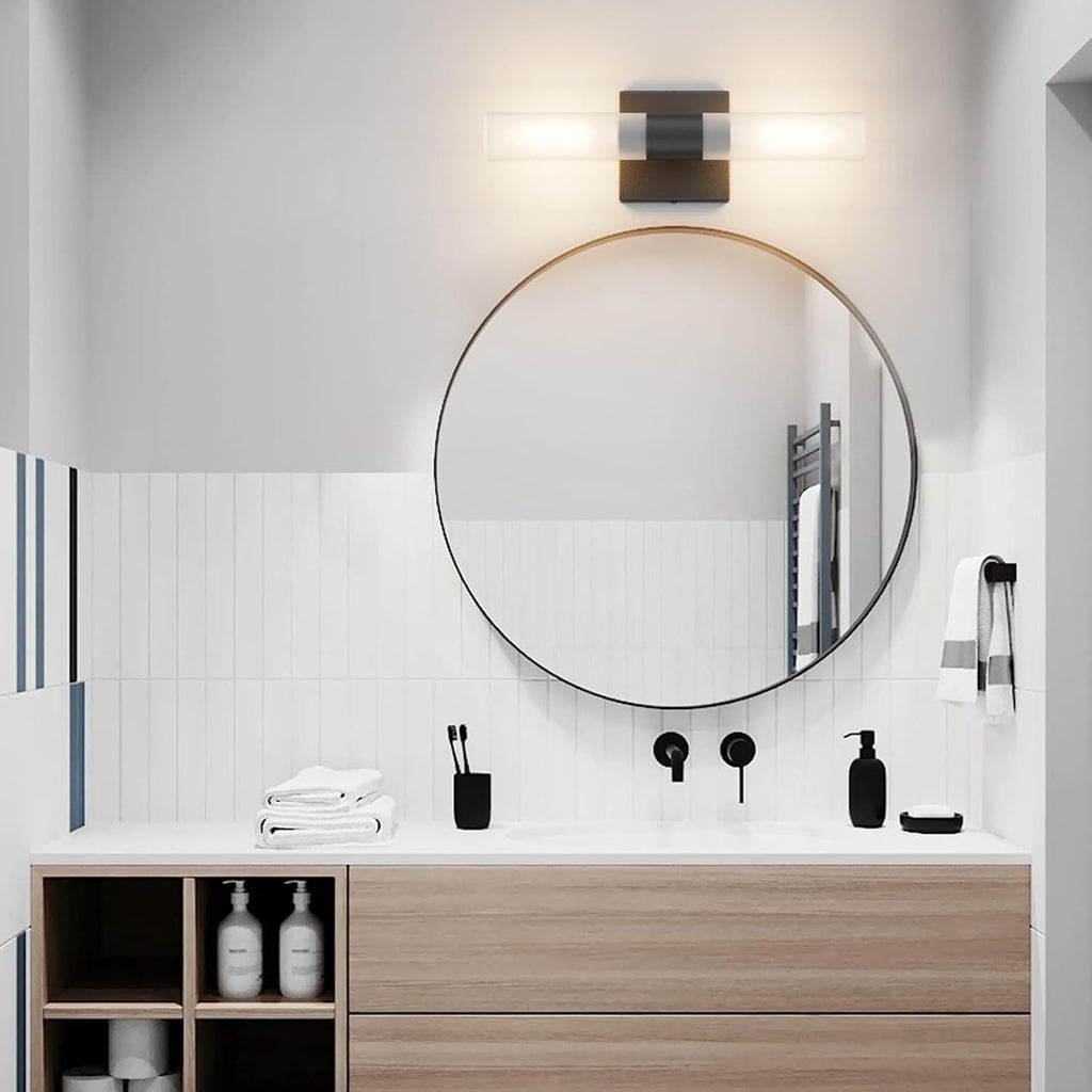 Black Wall Sconces Set of Two,15.7in Dimmable Hardwired LED Sconce Lighting Modern Indoor Vanity Sconce with Frosted
