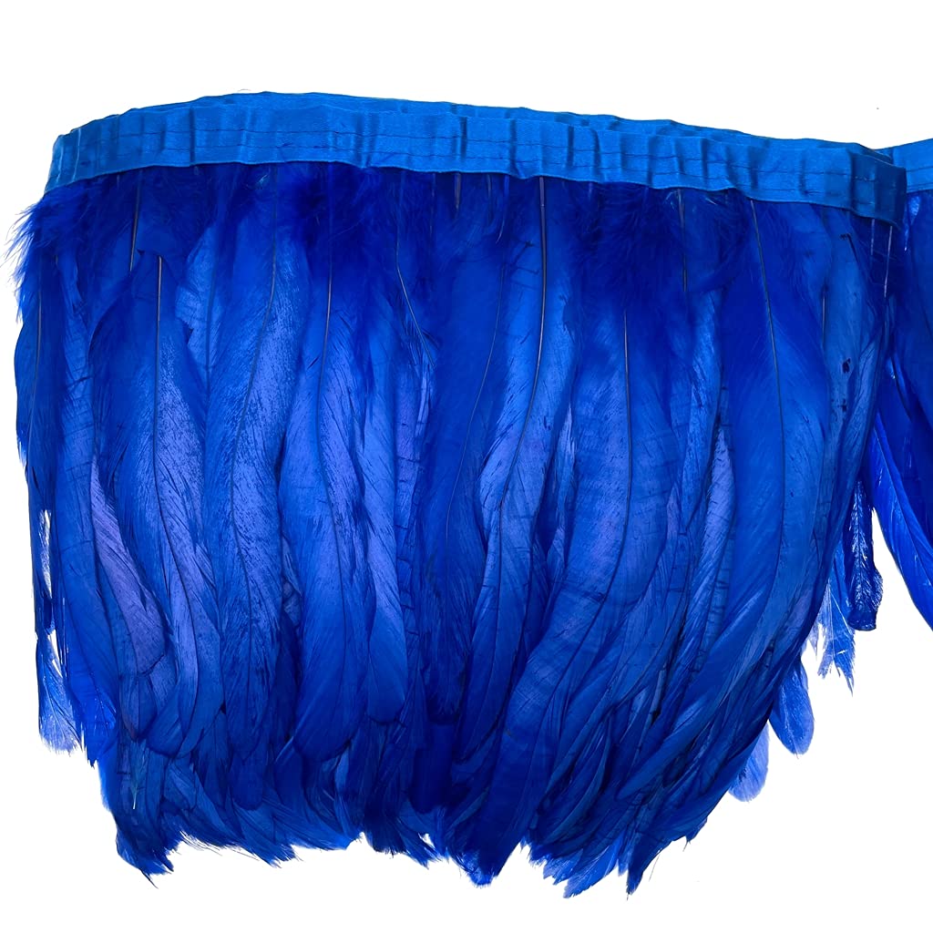 Rooster Hackle Feather Fringe Trim 8-10inch in Width for DIY Sewing Craft Decoration Pack of 1 Yard (Royal Blue)