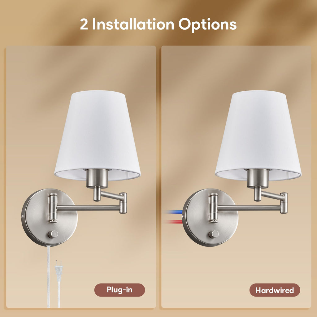 Wall Lamp, Plug in & Swing Arm Wall Sconce, Nickel Finish