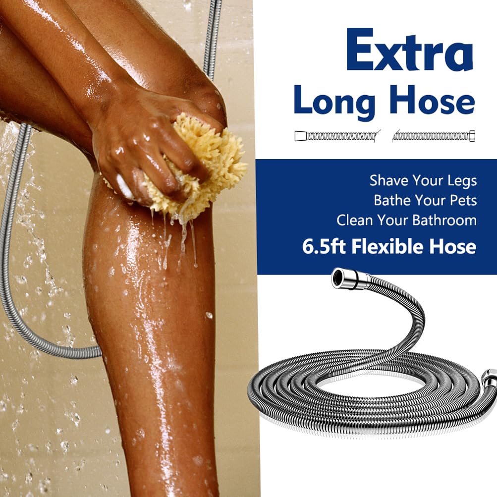 Pressure 10 Setting Handheld Shower Head, 5" Detachable Showerhead Spray Built-in Power Wash to Clean Tub, Tile &
