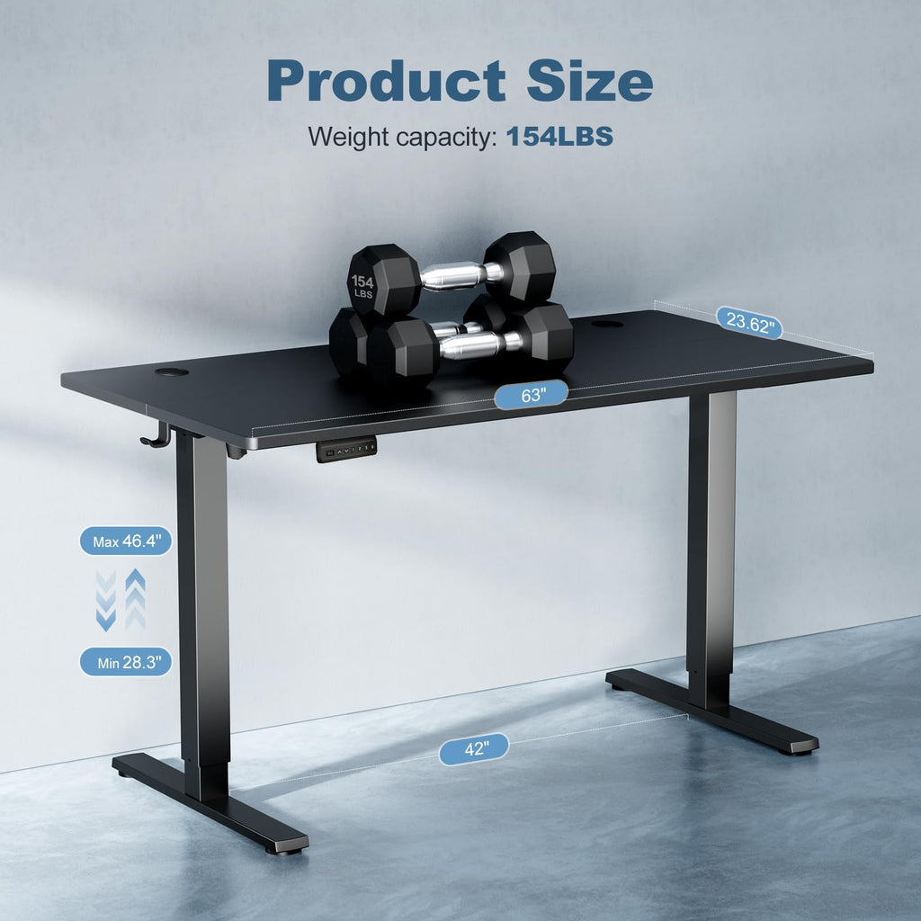 63 Inch Electric Standing Desk, Memory Adjustable Home Office Desk