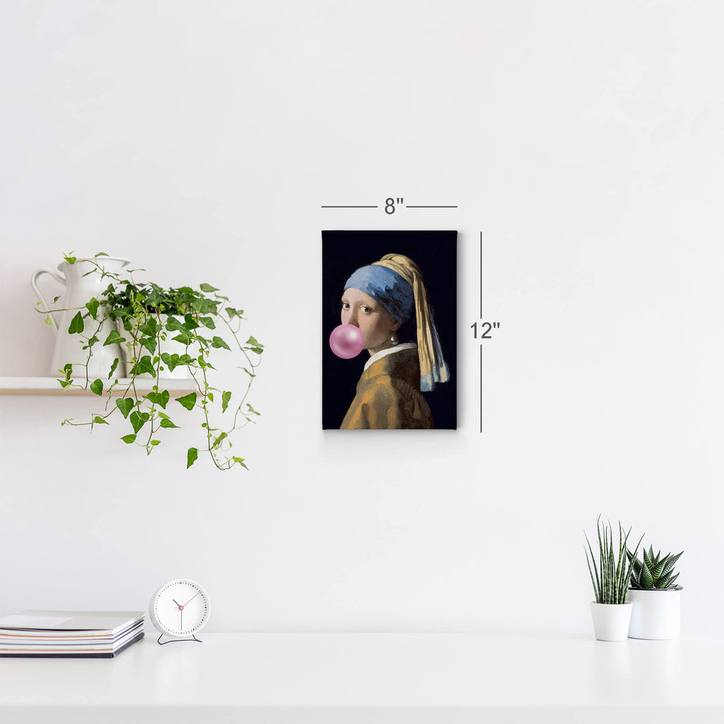 Johannes Vermeer's Masterpiece Girl with a Pearl Earring Pink Bubble Gum Art CANVAS PRINT Modern Painting Wall Art