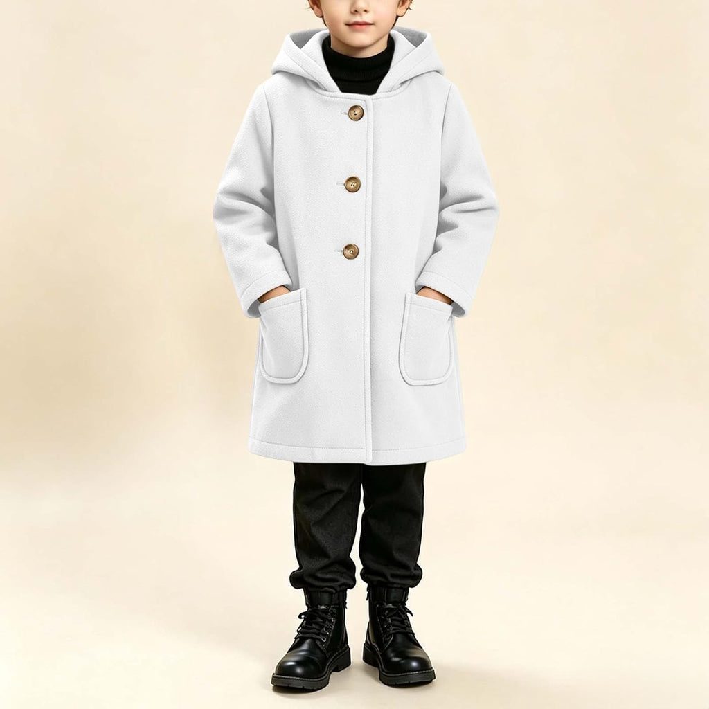 Girls Wool Trench Coat Teens Button Front Outerwear with Pockets