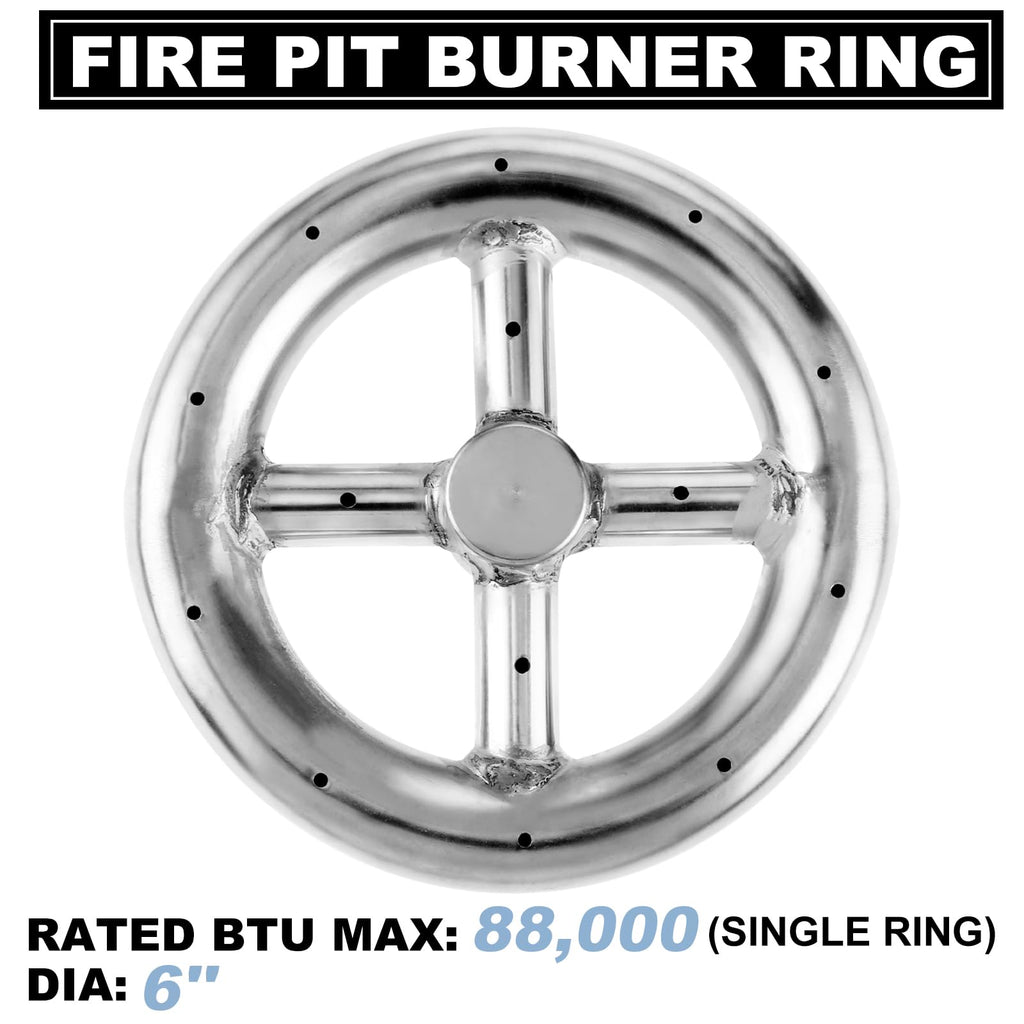 6" Round Fire Pit Burner Ring with Stainless Steel and Brass 1/2" Air Mixer, 90° Elbow Nozzle Sprayer Valve for