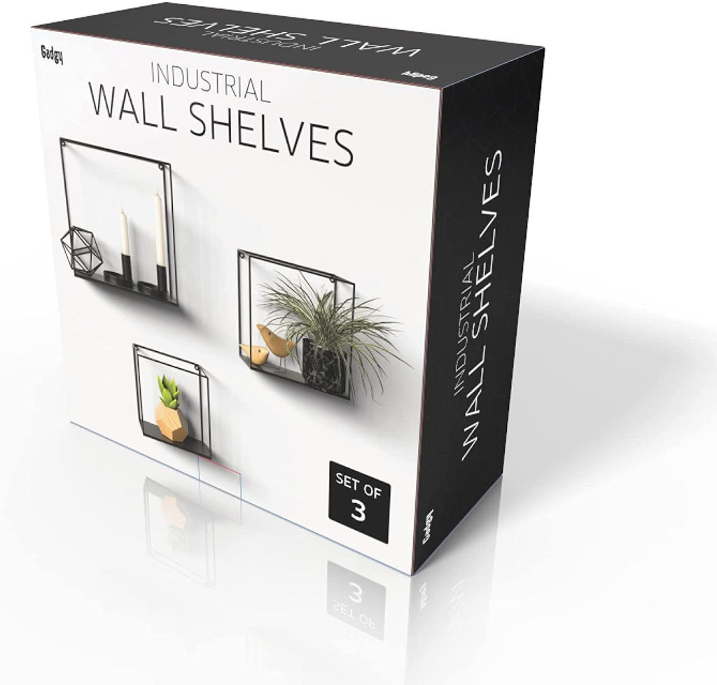 3-Piece Industrial Metal Wall Shelf Set | Black Floating Shelves | Kitchen Decor