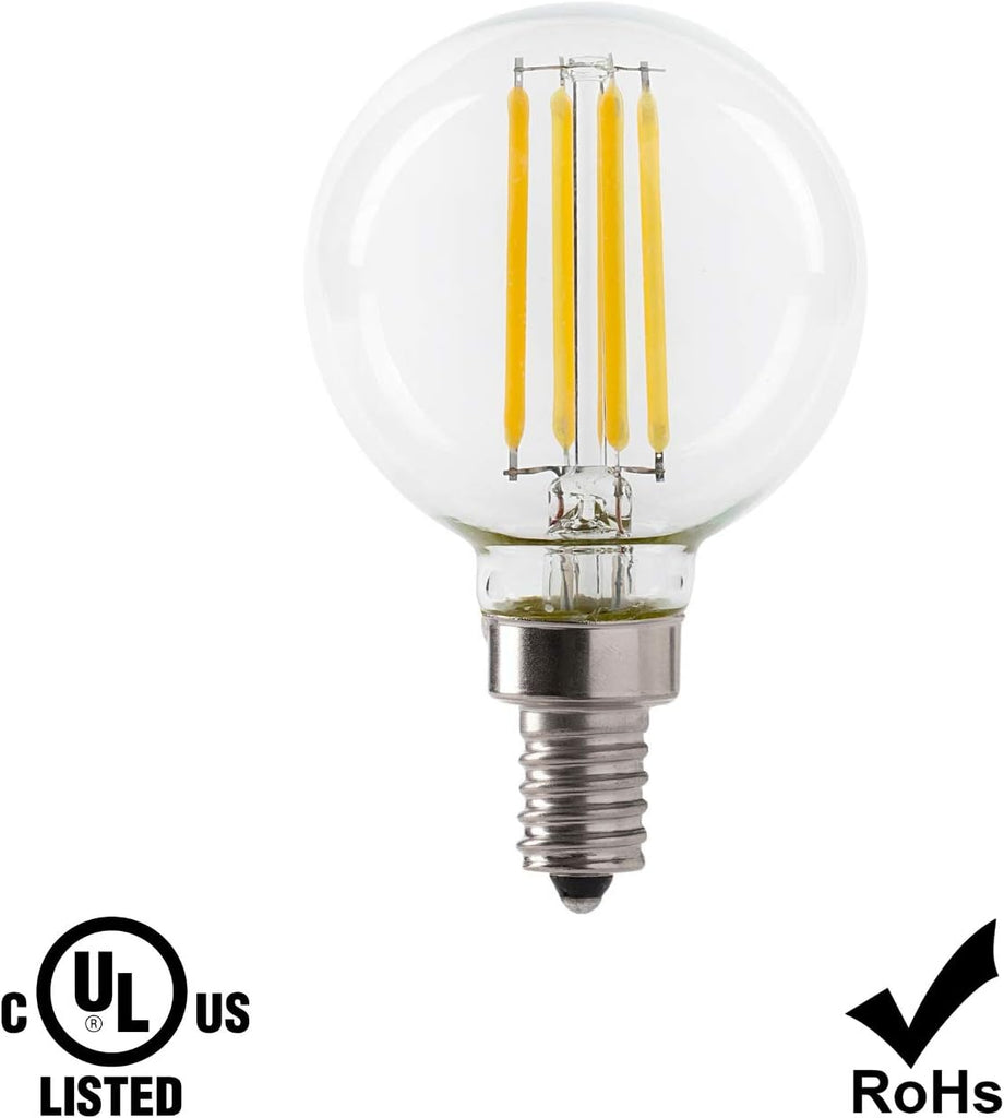 LED 5.5W G16.5 Clear Globe Filament Light Bulb, 50W Equivalent, 500 Lumens, 3000K Soft White, E12 Candelabra Base
