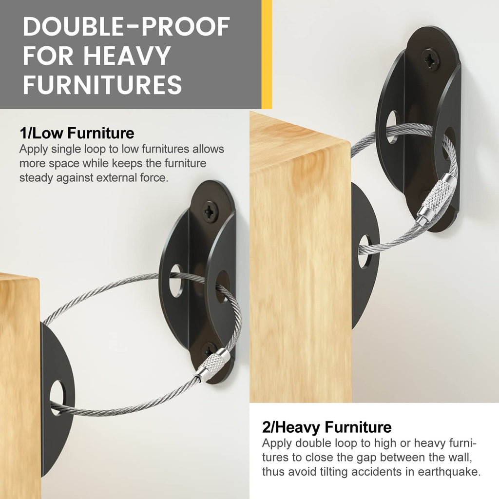 Furniture Anchors 10 Pack, Anti-Tip Earthquake Straps for Baby Proofing