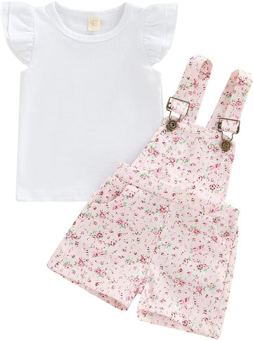 Baby Girl Summer Clothes T-Shirt Tops Suspender Overalls Shorts Toddler Infant Outfit
