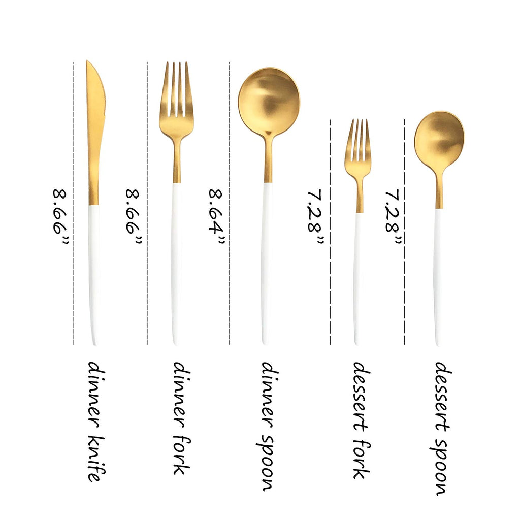 Silverware Set, Hand polished Matte Gold White Flatware Cutlery Set Service for 2, Satin Finish 10 Pieces 18/10