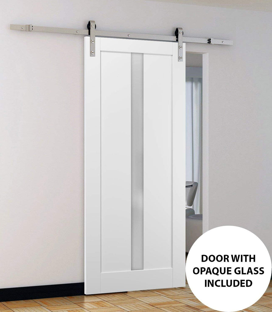Quadro 4112 | Interior Single Sliding barn Door with Frosted Glass, MDF, 36x84, White, Modern Style 