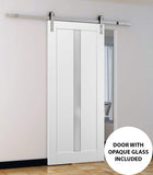 Quadro 4112 | Interior Single Sliding barn Door with Frosted Glass, MDF, 36x84, White, Modern Style 