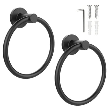 Towel Holder Wall Matte Black Towel Ring, 2 Pack