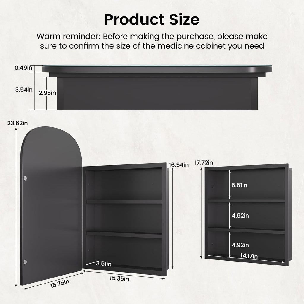 16x24 Inch Arched Bathroom Medicine Cabinet Mirror Storage