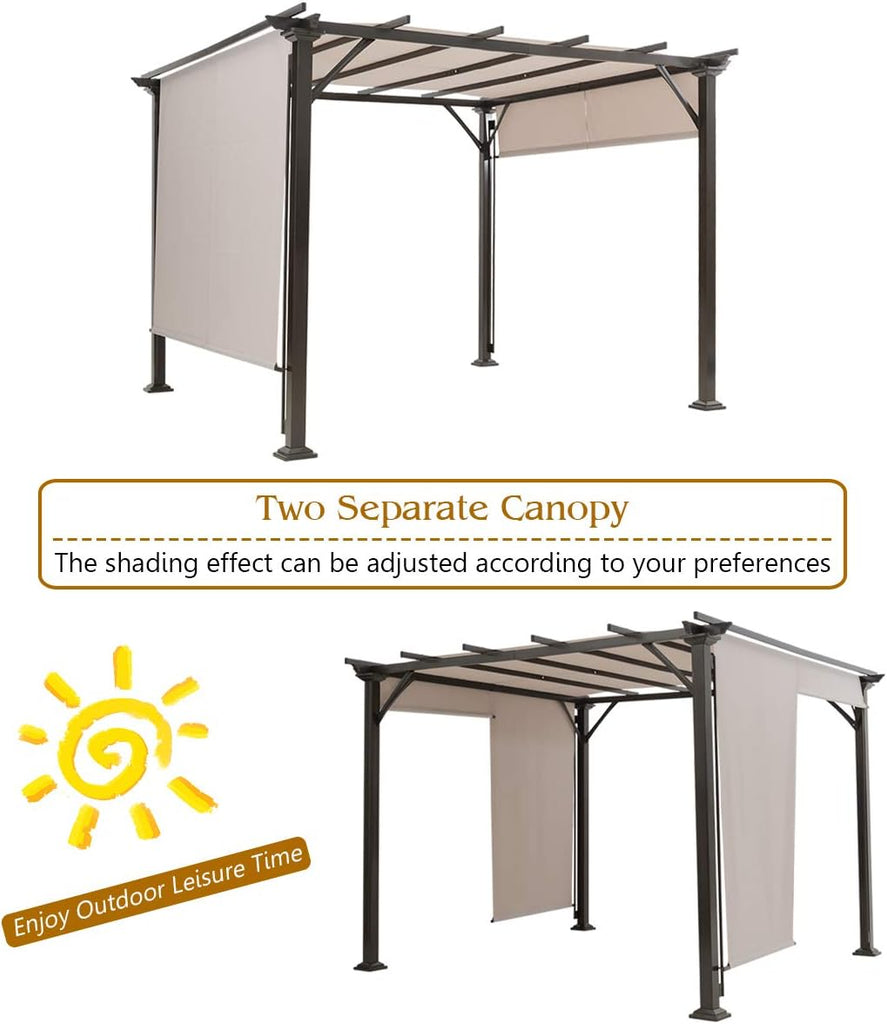 10x10FT Outdoor Patio Shade Structure, Steel Pergola with Retractable Canopy Shades, Rustproof Metal for Patio