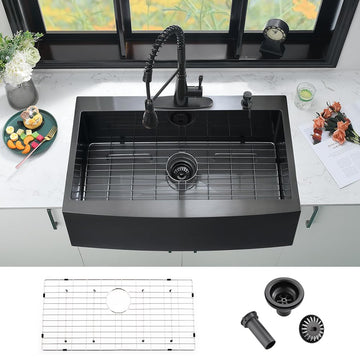 33x22 Drop In Farmhouse Kitchen Sink Black Apron Front Kitchen Sink