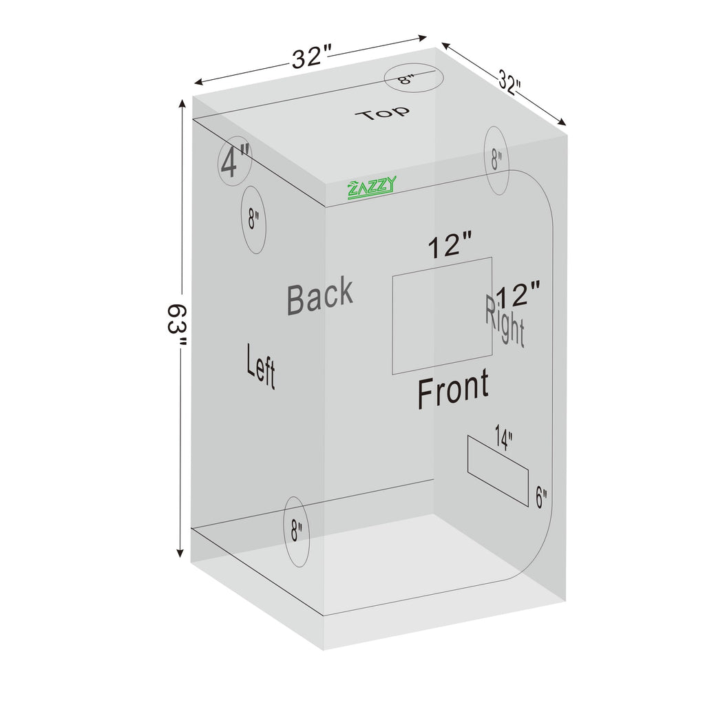3'X3' Grow Tent 32"x32"x63", High Reflective Mylar Growing Tent