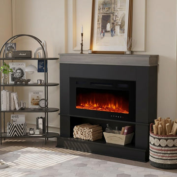 49" Electric Fireplace with Mantel, Freestanding Fireplace Heater with 40" Insert Fireplace with 12 Adjustable Flame