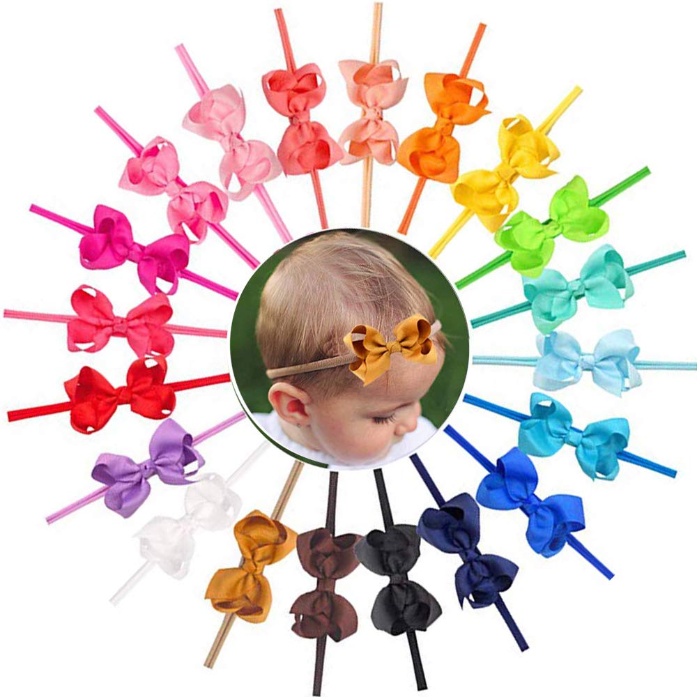 40 Colors 3Inch Super Soft Ribbon Bow Nylon Headbands for Baby Girls