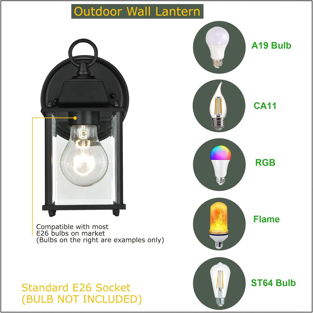 4 Packs Outdoor Wall Lantern, Black Exterior Waterproof Wall Sconce, Aluminum Housing Plus Glass, Wet Location