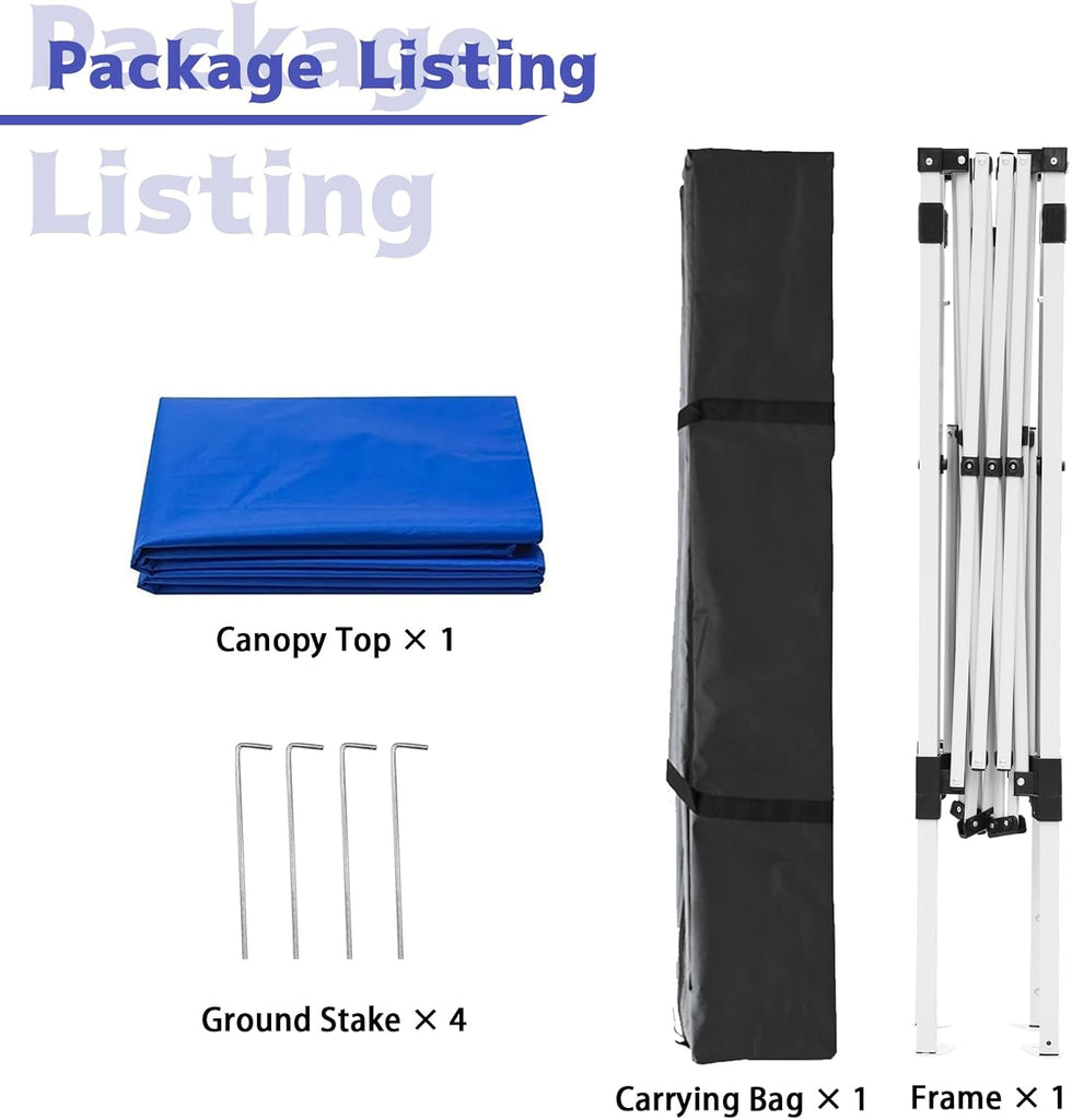 10x10FT Slant Leg Pop Up Canopy Tent, Portable Outdoor Shelter with Carrying Bag-10x10 Base 8x8 Top (Blue)