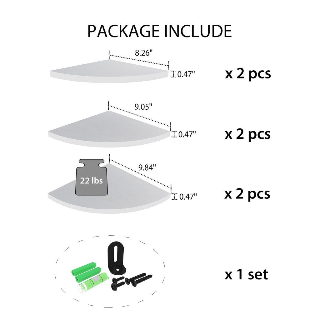 6 Pack Floating Corner Shelf Wall Mount (White)