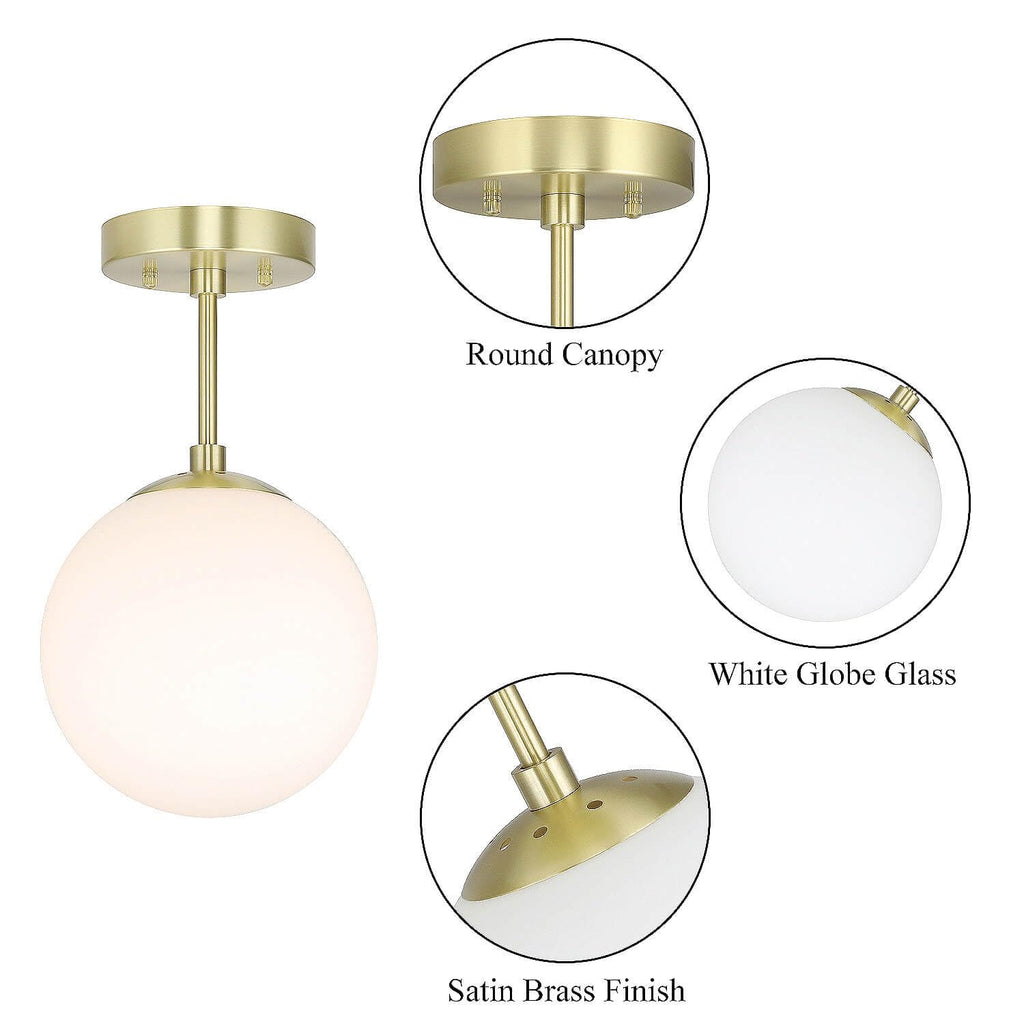 8" Globe Ceiling Light Semi Flush Mount Brass