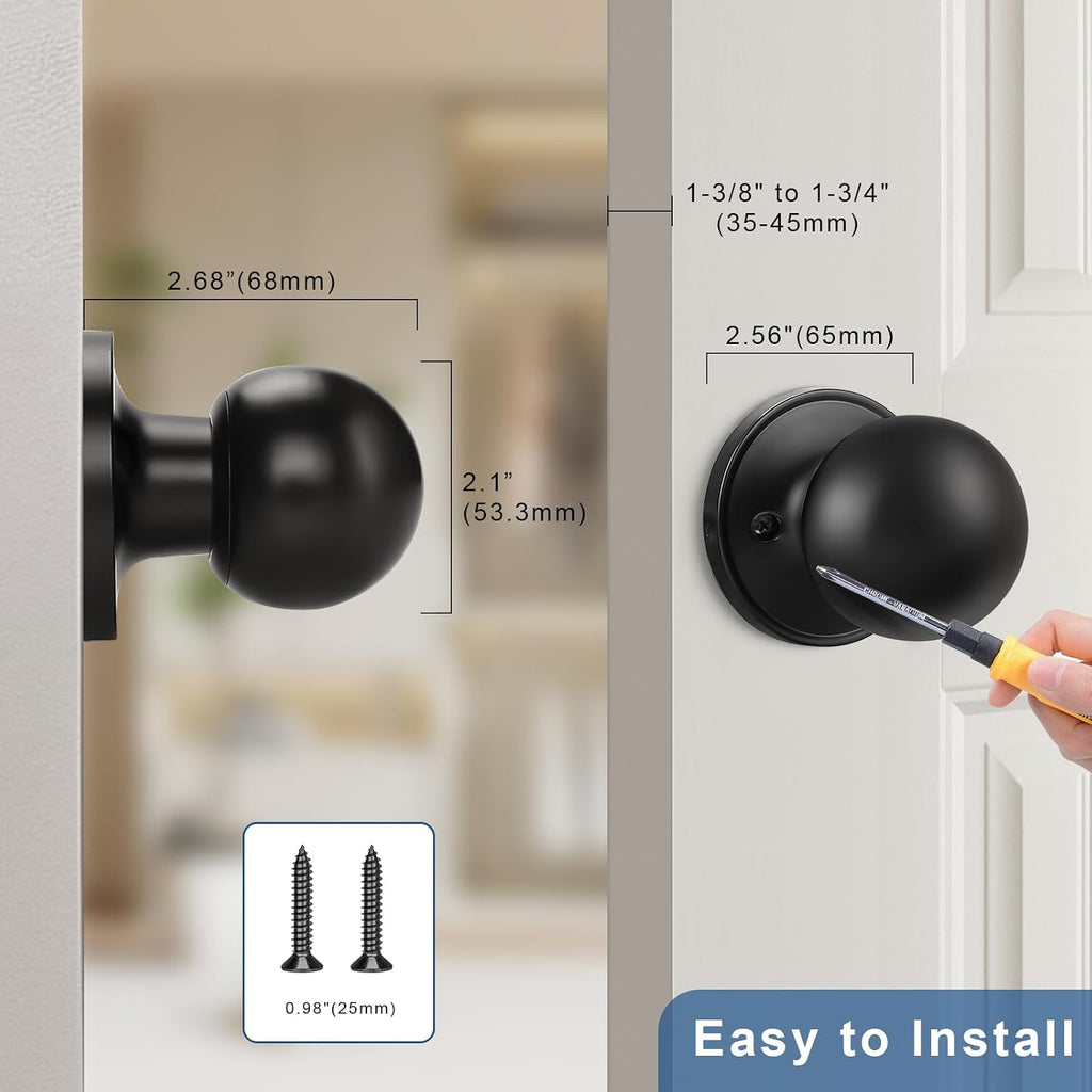 2 Pack Single Side Dummy Door Knob, Matte Black Non-Turning Indoor Door Knob, Closet Door Knobs, Stainless Steel